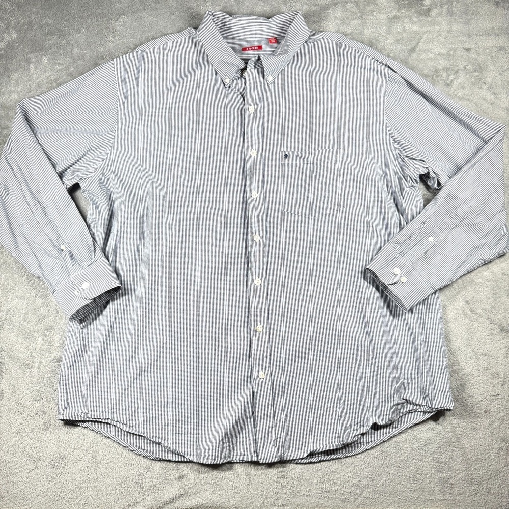 IZOD Men's 3XLT Blue White‎ Gingham Button Down Long Sleeve Shirt Cotton